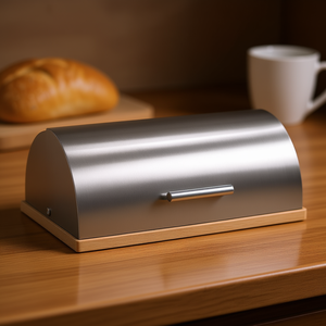 กล่องใส่ขนมปังไม้ไผ่ สแตนเลส ไม้ยางพารา 39.5x28x16 ซม. สีเงิน สีธรรมชาติ - Product Image 3