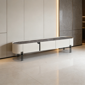 <span class=keywords><strong>Meuble</strong></span> <span class=keywords><strong>TV</strong></span> et table <span class=keywords><strong>de</strong></span> salon <span class=keywords><strong>de</strong></span> style moderne et concis, forme ovale arrondie, en pierre frittée pour la maison - Product Image 1