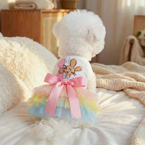 PETCIRCLE Novedades Primavera/Verano: Ropa y Accesorios para Perros y Gatos, Vestido de Tul con Diseño de Conejo Arcoíris para Pascua - Product Image 1
