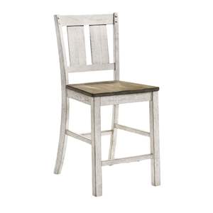 DB Design de ferme en bois massif 2pc chaises de salle à manger à hauteur de comptoir finition blanche antique chaises à dossier à lamelles pour cuisine et salle à manger - Product Image 2