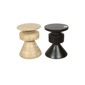 Table d'appoint ronde en bois de manguier massif fabriquée à la main Design robuste avec finition blanchie naturelle décorative pour salon et chambre à coucher - Product Image 2