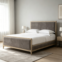 Lit de chambre à coucher en bois massif de luxe avec panneau en cuir et pied de lit, design moderne aux détails raffinés, confortable