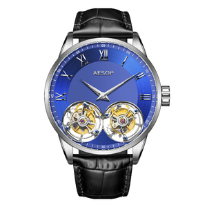 Montre de luxe pour homme en acier inoxydable OEM, véritable montre mécanique squelette à double tourbillon volant - Product Image 2