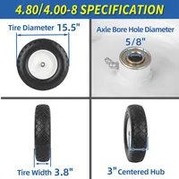 Pneu et roue en mousse PU solide sans plat de 16 "4.80/4.00-8, pour chariot de chariot de jardin de chariot d'épandage de diffusion de brouette