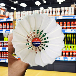Vente en gros de volants de badminton Lingmei -90PRO en liège naturel de classe A en plumes d'oie - Product Image 1