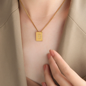 สร้อยคอจี้ตัวอักษร <span class=keywords><strong>H2</strong></span> AlphaSquare 26 ตัวอักษร  วัสดุสแตนเลส ชุบทอง 18K  เครื่องประดับอินิเชียลสำหรับผู้หญิง  ทันสมัย - Product Image 2