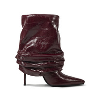 Bottines à talons hauts pour femmes, style slouchy, mi-mollet, en cuir verni crocodile, bout pointu