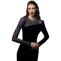 Robe de soirée longue de qualité en stock, série Célébrité, avec perles lourdes, en velours et maille, taille empire, coupe droite, pour femme enceinte