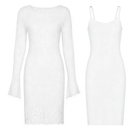 Nouvelle Robe Courte Droite Unie à Manches Longues en Tricot pour Femme, Col Rond, Ourlet Brodé, Découpes, Idéale pour le Quotidien et les Trajets, Coupe Ajustée