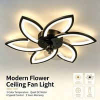 Ventilateur de plafond minimaliste 2-en-1 avec lumière, forme de fleur, télécommande, cadre en fer, acrylique, LED, pour l'éclairage domestique