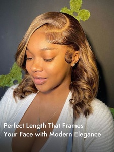 Perruque Bob en Cheveux Humains Remy Blond Miel avec Mèches, Transparente Sans Colle 13x4 5x5 <span class=keywords><strong>pour</strong></span> Ondulations Naturelles et Frange Rideau Pré-Plumée - Product Image 5