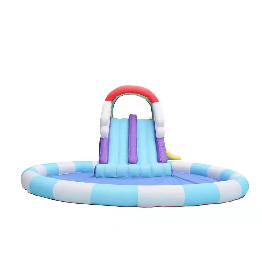 Inflatable water slide with swimming pool large rainbow bouncy castle house for sale