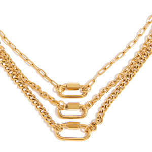 Collier chaîne trombone en acier inoxydable doré avec fermoir ovale, multi-couches, unisexe, pour usage quotidien - Product Image 5