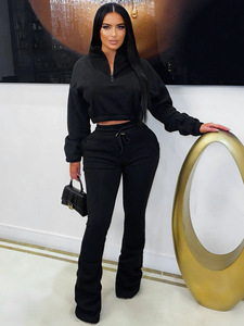 PASUXI <span class=keywords><strong>2026</strong></span> Setelan Olahraga Kasual Wanita 2 Potong, Setelan Musim Dingin Wanita Trendi dengan Jaket Zip dan Celana Flare Berikat Tali - Product Image 4