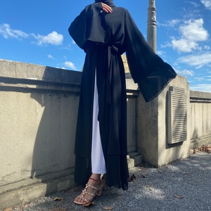 1875# Fashion Abayas Muslim Women Islamic Dress No Include Scarf 9 Colors Simple <b>Plain</b> Color Breathable Chiffon Pray <b>Abaya</b> Eid - Product Image 2