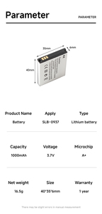 Batterie au lithium SLB-0937 3,7 V, spéciale pour les appareils photo Samsung Digimax, résistante aux hautes et basses températures, <span class=keywords><strong>protection</strong></span> de sécurité 9 fois plus efficace - Product Image 6