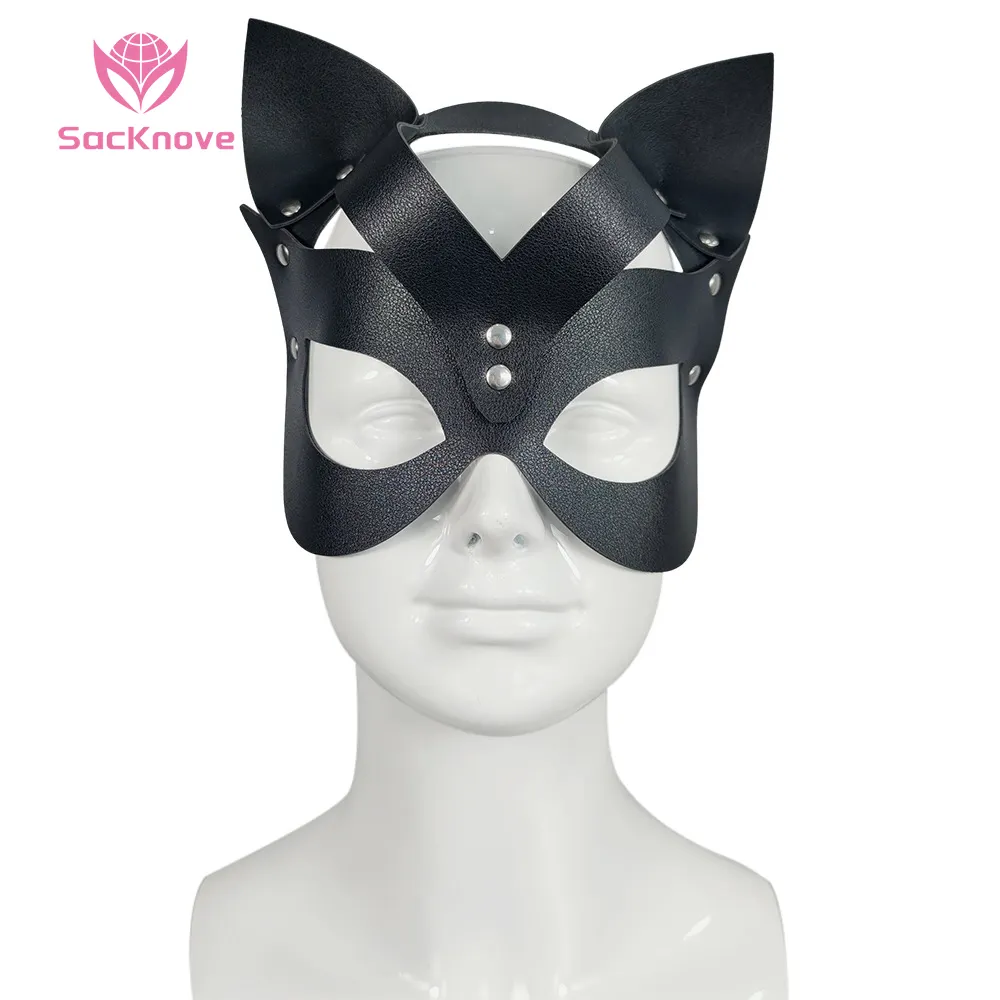 SacKnove Adulto Adereços Catwoman Halloween Cosplay Preto Festa Erótica Blindfold Couro Cat Woman Máscara para Bondage Brinquedos Sexy