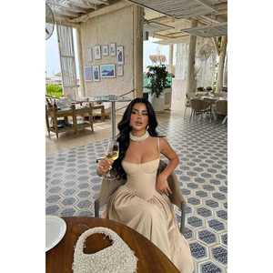 ชุดเดรสยาวผ้าสแปนเด็กซ์สีครีมลายดอกไม้โปร่งแสง สายรัดเอวทรงเอ็มไพร์ กระโปรงบานยาวถึงพื้น ไซส์ XS-XL สำหรับใส่ไปคลับหรืองานพรอม - Product Image 6