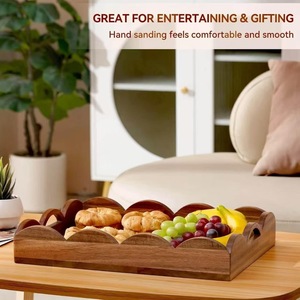 Solid Wood <b>Tea</b> <b>Tray</b> 15.74in X 11.81in Petal Shape Serving <b>Tray</b> For Coffee <b>Tea</b> Hotel Use - Product Image 4