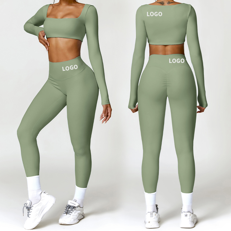 Compression Athletic Wear Yoga Sets for Women 2 Piece Long Sleeve Leggings Crop Breathable Quick-drying Active Workout Outfits