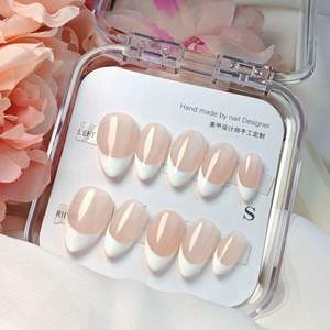 <span class=keywords><strong>Uñas</strong></span> <span class=keywords><strong>postizas</strong></span> francesas desnudas de verano con estilo coreano, diseño bonito, puntas de <span class=keywords><strong>uñas</strong></span> blanqueadoras elegantes hechas a mano para mujeres - Product Image 1