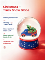 Globe de neige de Noël en résine en gros, camion bleu vintage avec sapin de Noël, décoration de table de fête, cadeau