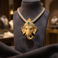 Collar de tenis de lujo con colgante de Ganesha para hombre y mujer, collar con cabeza de elefante del dios hindú, joyería llamativa con incrustaciones de circonitas.