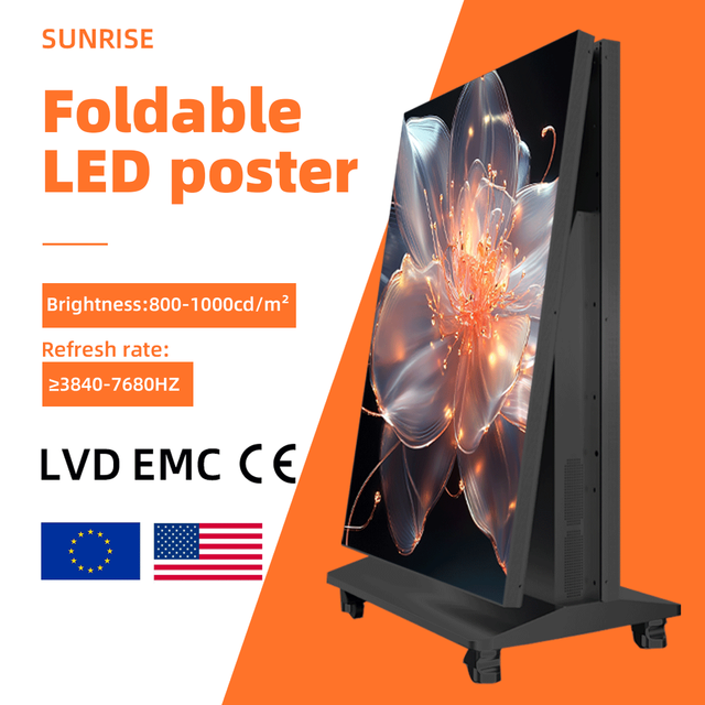 All-in-One Foldable LED Poster Display Screen Mobile App Control Built-in Wheels 800 Brightness 3200-9000K Color Temp