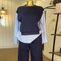 Setelan Blazer Pendek Wanita Bordir Vintage Polos dan Celana Panjang High Waist Dua Potong Grosir