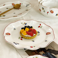 Assiettes à dessert vintage en céramique, style pastoral, vaisselle florale en céramique, assiette de service domestique, vaisselle rétro, décoration de mariage
