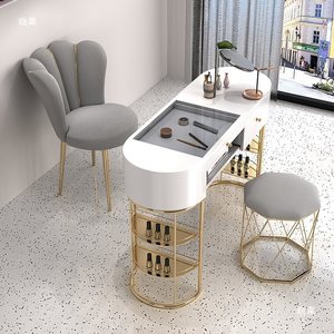 Ensemble table et chaise de manucure style INS avec plateau en verre — Poste de manucure simple/double pour salons de manucure, spas de beauté et studios à domicile - Product Image 3
