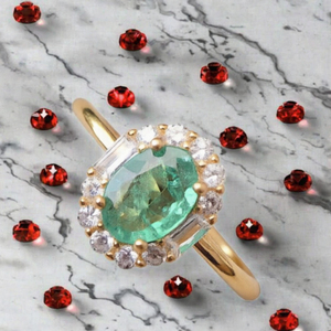 925 Sterling <b>Silver</b> Green <b>Emerald</b> Moissanite Oval Cut Gemstone <b>Ring</b> Gold Plated Women's Jewelry for Engagement Wedding Party - Product Image 3