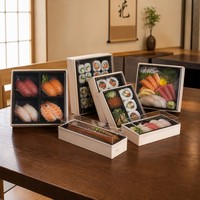 Boîte à sushi en bois de pin de qualité supérieure, style japonais, boîte de présentation de sashimi avec couvercle transparent, logo personnalisé, conteneur alimentaire professionnel