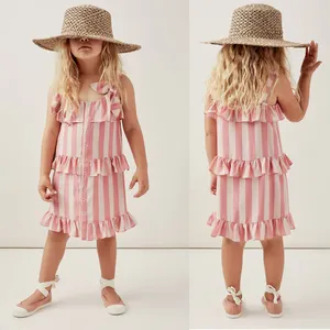 Wholesale Best Design Summer Baby Clothes Kids Clothing Striped Tiered Tank Dress With Decorative Bows Little Girl Dresses