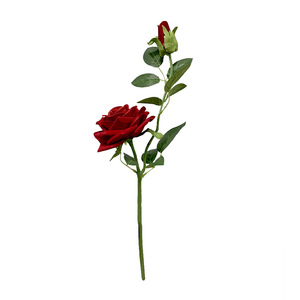 Rosas de terciopelo artificial de un solo tallo y dos cabezas, flor de seda de 42 cm para accesorios de fotografía de bodas y decoración del hogar. - Product Image 5