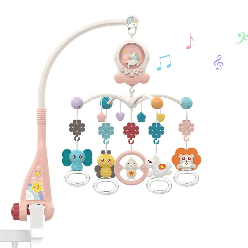 Nursery Bed Bell Hanging Rattles Toys Plastic Baby Musical Crib Mobile with Night Lights Music Box Adjustable Volume