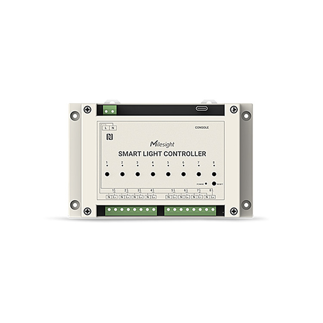 WS558 Milesight LoRaWAN + D2D Smart Light Controller STM32+SX1302 LoRa Core 8CH 100-240 VAC 5A/CH CE FCC RoHS NFC DIN Rail
