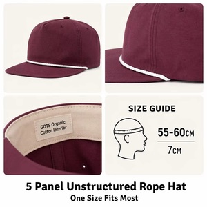 Casquette de bateau personnalisée en toile de coton biologique, 5 panneaux, non structurée, avec <span class=keywords><strong>corde</strong></span>, visière plate, pour homme, été, fabricant, faible MOQ, BSCI, DDP - Product Image 4