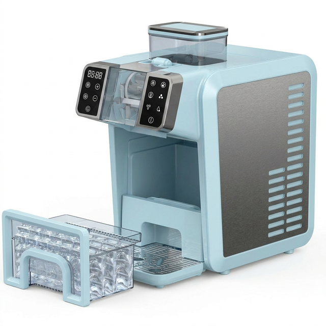 Home Hotel 2-in-1 Ice Maker Machine Square Ice Cube Snow Slushie Countertop Compressor Quiet Self-Cleaning BPA-Free Commercial