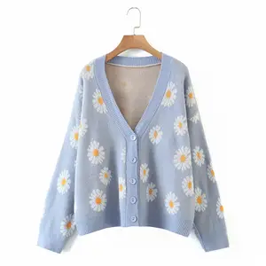 Nhà Máy Sản Xuất Tùy Chỉnh Thời Trang Đan Cardigans Mô Hình Áo Jacquard Thiết Kế Loose Cardigans Áo Len Cho Phụ Nữ