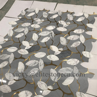 Mosaïque de pierre à jet d'eau pour la décoration de la maison, motif de feuille, mosaïque de marbre gris Bardiglio chinois