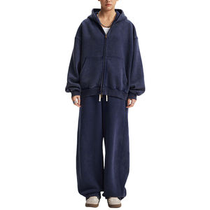 Ensemble de survêtement pour <span class=keywords><strong>femme</strong></span> personnalisé, en polaire d'hiver 370G, coupe ample, avec veste zippée à capuche, effet délavé et teint à la cire, style sport décontracté, vente en gros - Product Image 1