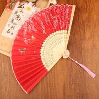 Éventail pliant en bambou doublé de soie, imprimé papillon et fleurs, accessoire portable pour Cheongsam
