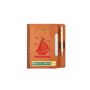 ペン付き木製日記カバーカスタマイズされたロゴファッションプロモーションギフトスタッフへの企業ギフトパーソナライズされた木製ノートブック