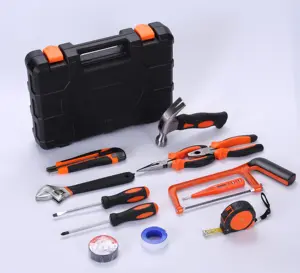 Conjunto de ferramentas manuais domésticas de uso geral com caixa de plástico, kit de ferramentas domésticas com 13 peças