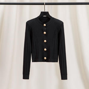 Maglione con fibbia autunno oro con perline da donna a maniche lunghe <span class=keywords><strong>Cardigan</strong></span> lavorato a maglia con spalline che dimagrisce giacca <span class=keywords><strong>Beige</strong></span> taglia unica - Product Image 4