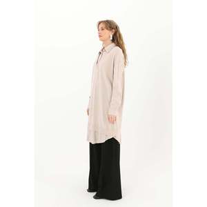 Blusa Túnica Elegante Beige para Mujer Puane con Detalle de Camisa, Tela Cómoda, Top Versátil de Manga Larga para Uso Diario - Product Image 2