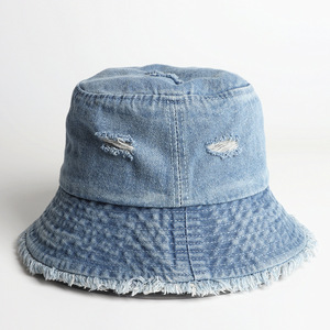BSCI vente en gros Vintage Denim seau chapeau lavage jean Denim <span class=keywords><strong>Bob</strong></span> chapeau Support personnalisation avec broderie Logo Patch sur chapeau - Product Image 6