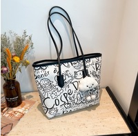 Sac fourre-tout en toile avec fermeture éclair et pendentif pour femme, motif graffiti mignon, vente en gros