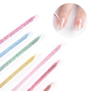 100 pièces/sac Poussoir à cuticules en cristal, stylo à double tête réutilisable en acrylique pailleté, outil de nail art pour salon, vente en gros - Product Image 5